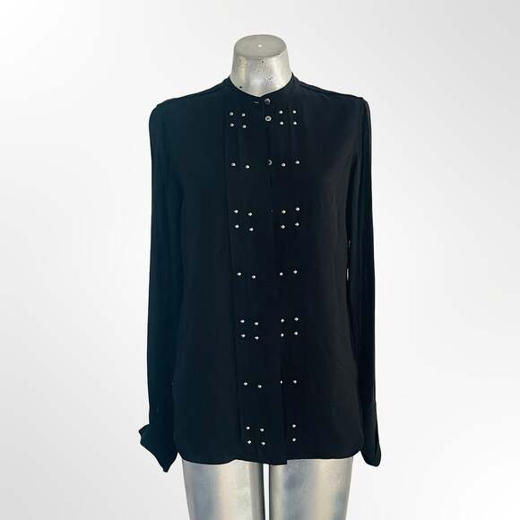 Belstaff Tops - Belstaff Women's Black Silk Long Sleeve Blouse with Brass Stud Embellishments